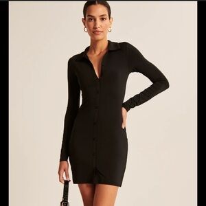 Abercrombie & Fitch Black Long-Sleeve Button-Front Bodycon Dress